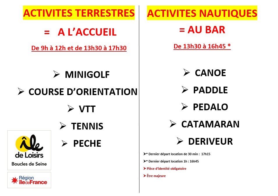 LOCATION D'ACTIVITES SAISON 2026.